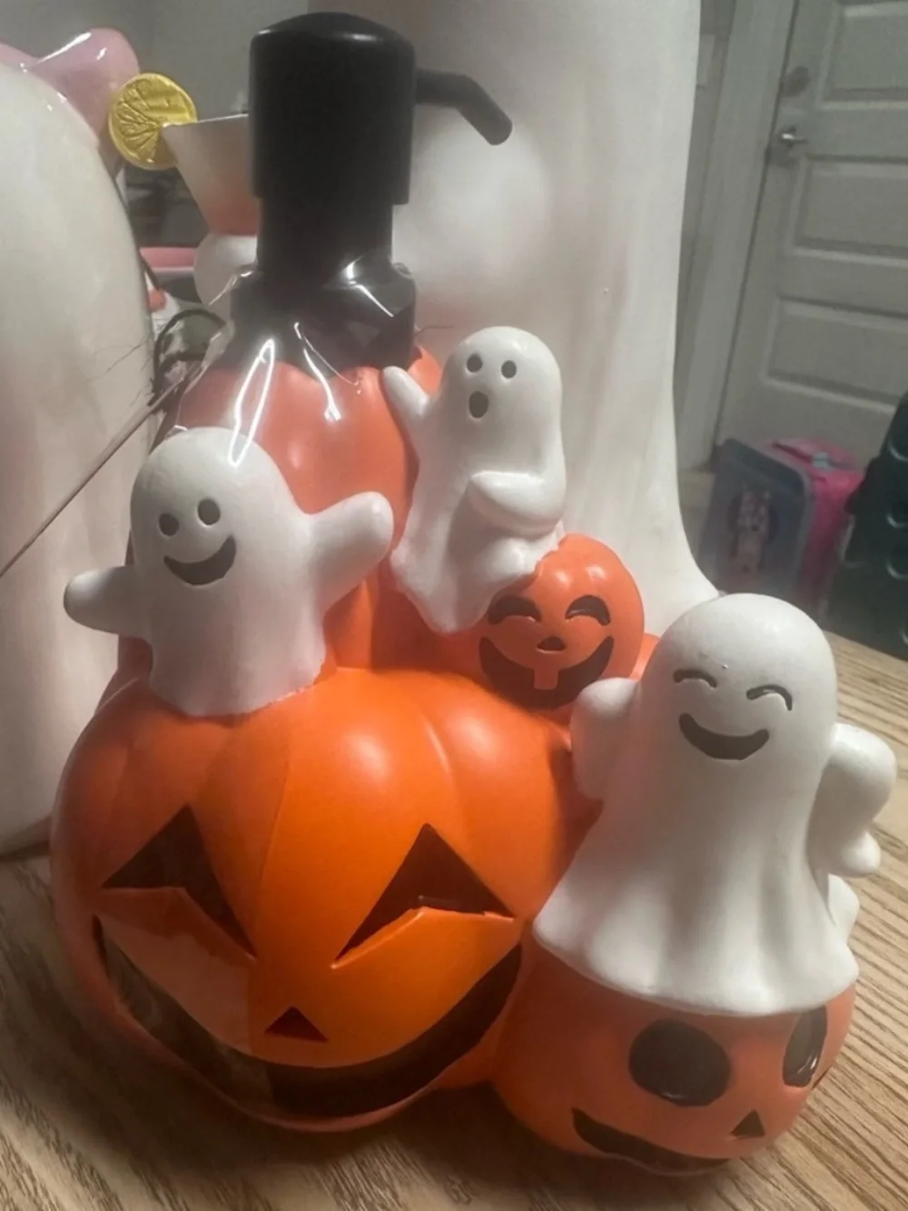 Halloween Ghost & Pumpkin Soap Dispenser Jack O’ Lantern Ceramic Decor